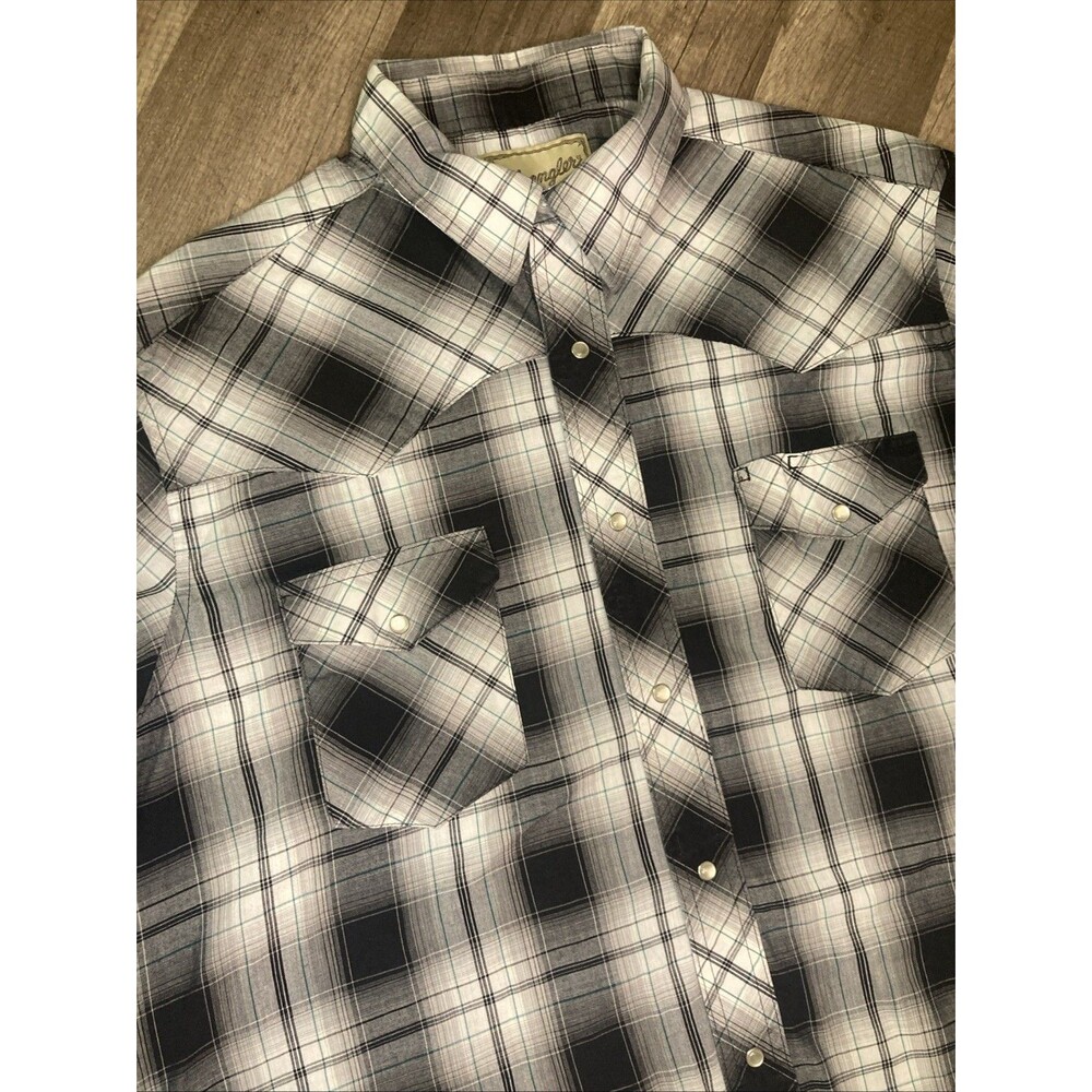 Wrangler Pearl Snap Shirt Men’s XL Black Plaid Western LS Rancher Rodeo Festival